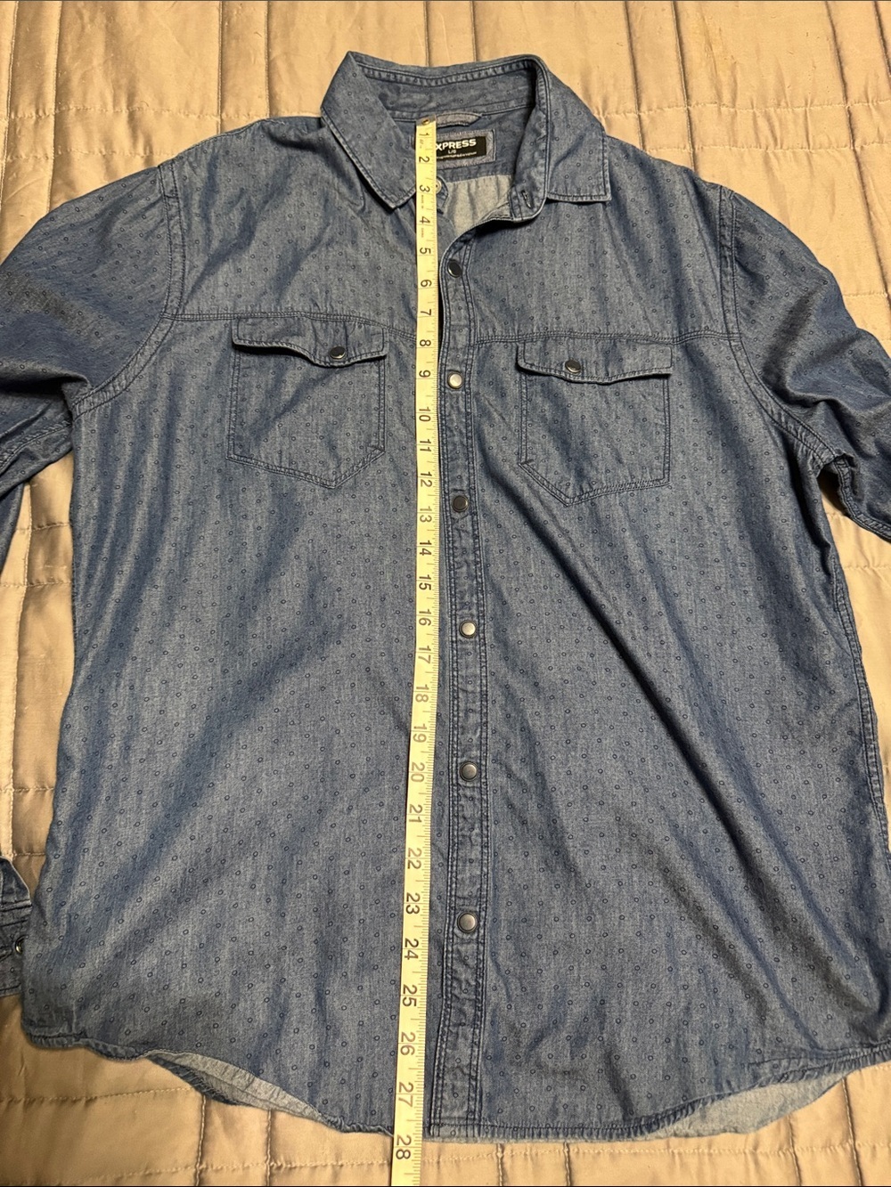 Express Men's Casual Button-Down Shirt - Dark Blue Denim - Picture 4 of 6